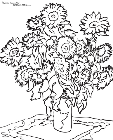 Sunflower By Claude Monet  Coloring Page